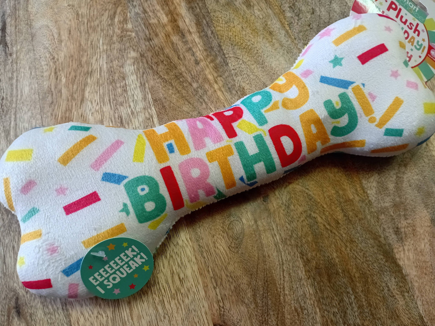 Birthday bone squeaky plush toy