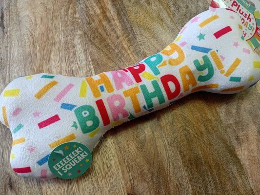 Birthday bone squeaky plush toy